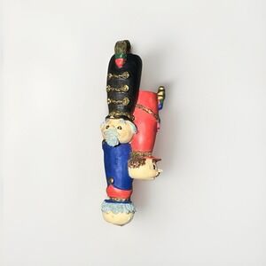 3 Soldier Head Tall Hat Stack Christmas Ornament Vintage Blue Red Black EUC